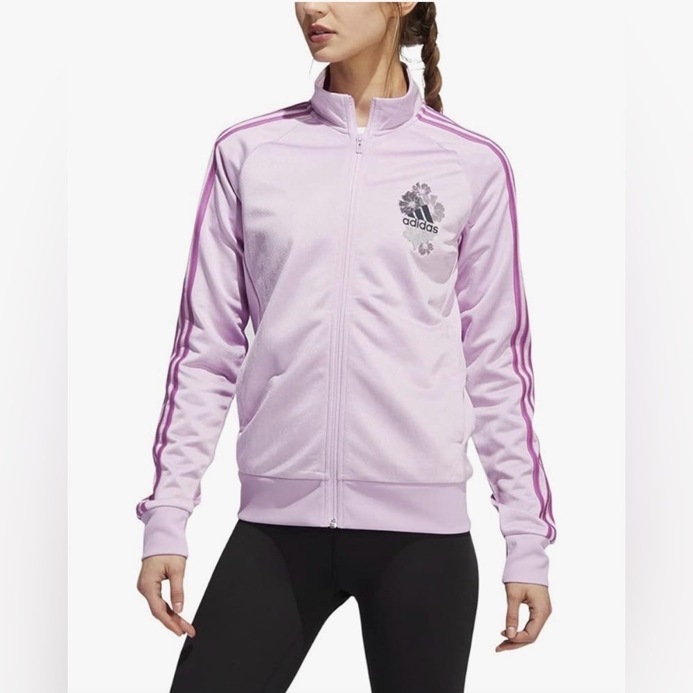 Adidas Pink Track Jacket Floral Logo Full Zip XS